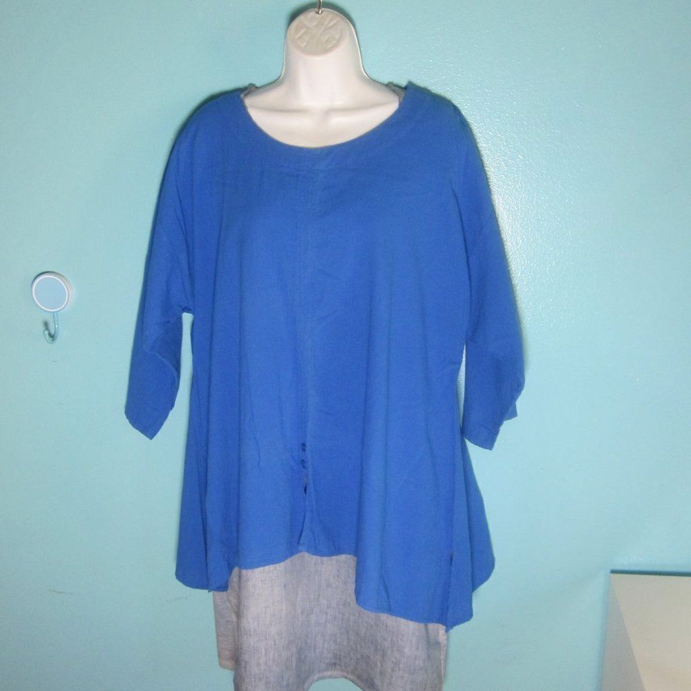 Focus Casual Life Womens Size M Oversized Bright Blue Cotton Pullover Tunic Top